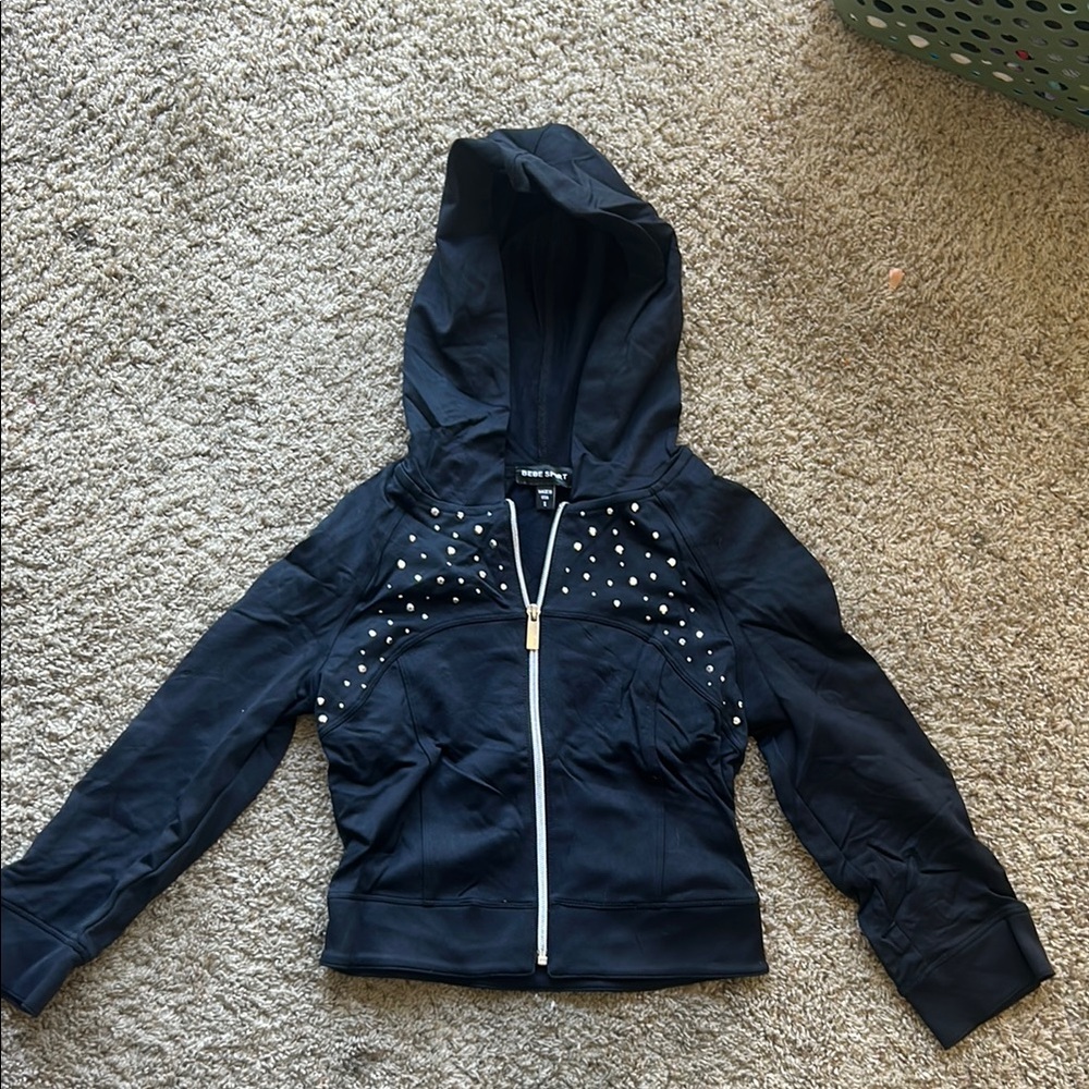 Bebe Black Studded Zip-Up Hoodie Sport
